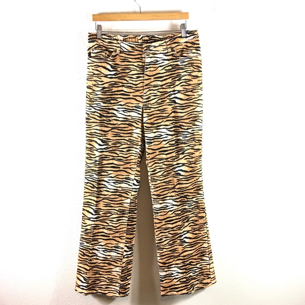 Terry Lewis Classic Luxuries Yellow Tiger-Print Flare Jeans